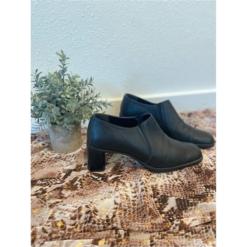 Women's Areosoles Black Leather Block Heel Ankle Shoes Dress Formal